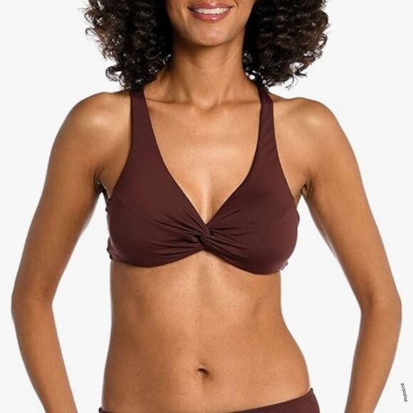 La Blanca Island Goddess Underwire Twist Front Java Swimsuit Top Brown Bikini br - Picture 1 of 8